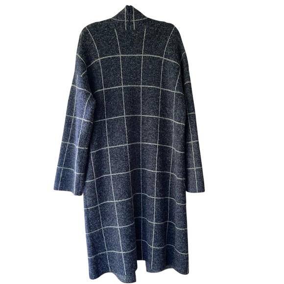 CYRUS | NWOT WINDOWPANE OPEN FRONT LONG SWEATER COAT NAVY BLUE & GRAY | LARGE - Picture 6 of 10